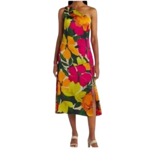 Gilli One Shoulder Floral Midi Dress, Size Large - Picture 1 of 8